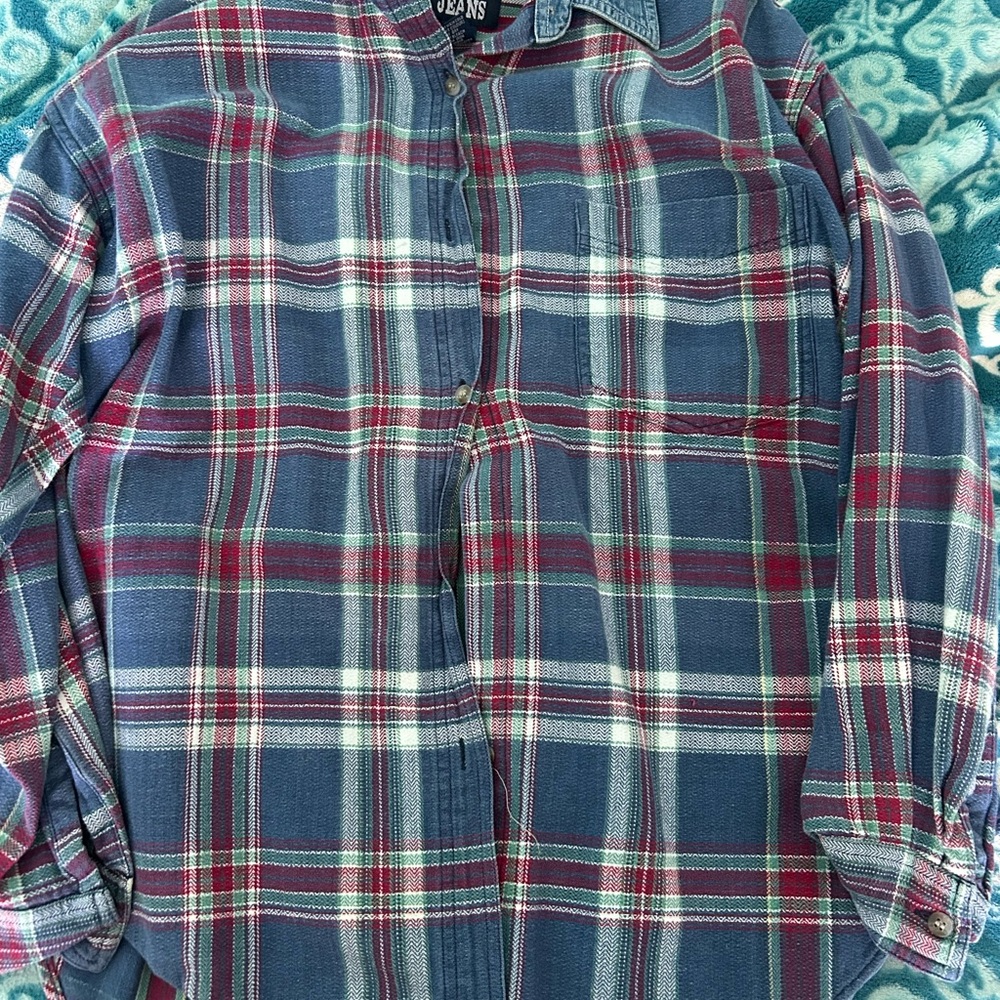 Women's Plaid Button Down Shirt - Blue and Red